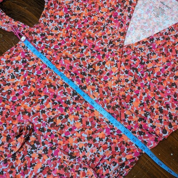 Nine West floral faux wrap dress pink and orange size Large - Picture 6 of 10
